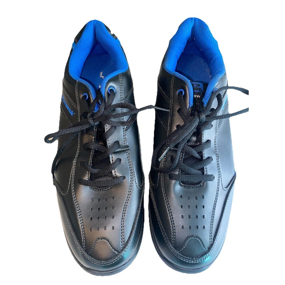 Brunswick Flyer Mens 13 Black Blue Bowling Shoe Leather Athletic Sneakers EUC